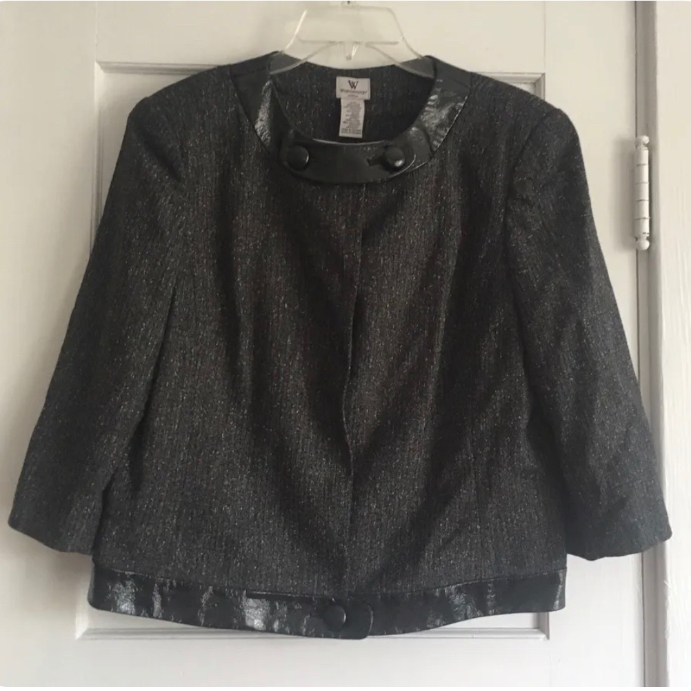 Worthington Stretch Women's Black Tweed Blouse Top Jacket Large Msrp $72 Euc